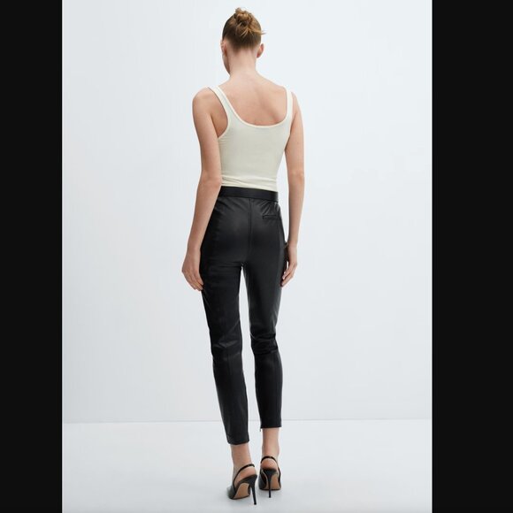 MANGO Women Black Leather-Effect Split Hems Leggings Size M NWT - Picture 7 of 11